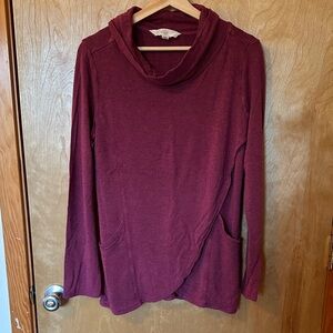 Purple Wrap Cowl Neck Lightweight Sweater with Deep Pockets